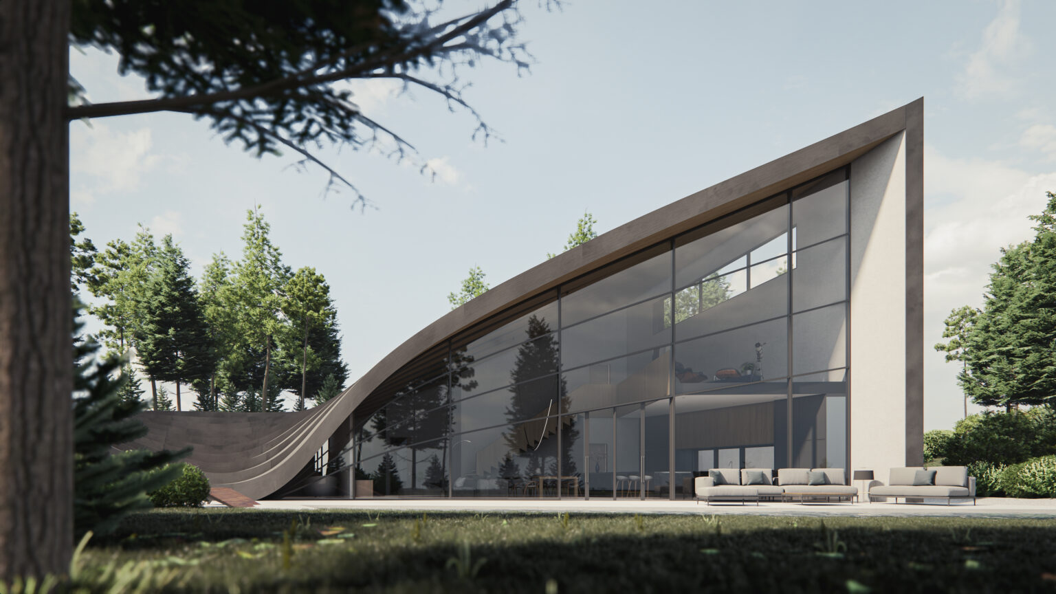 Κτίριο με καμπύλες, real-time render με Enscape